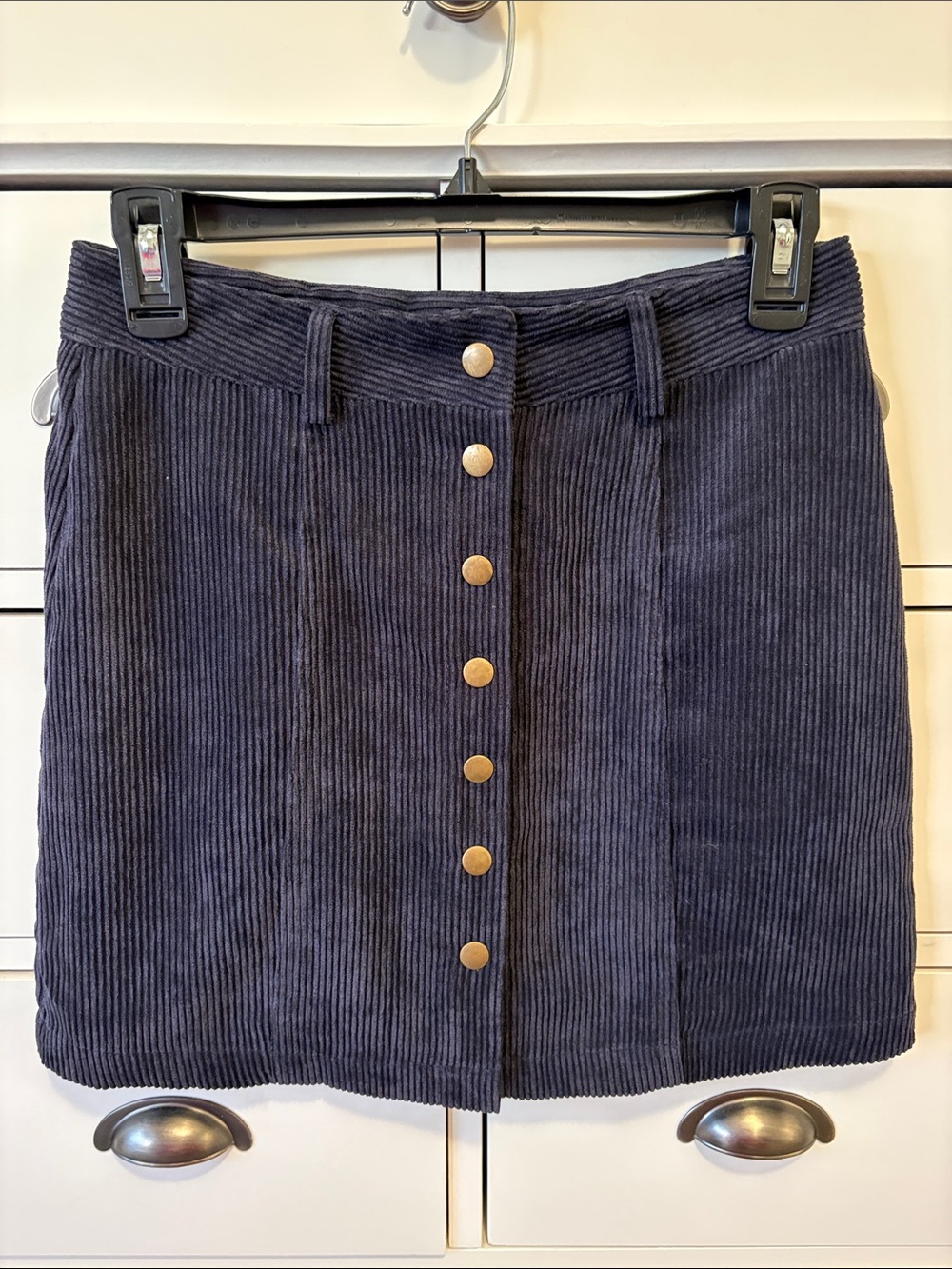FAVLUX Navy Blue Corduroy Button-Front Mini Skirt